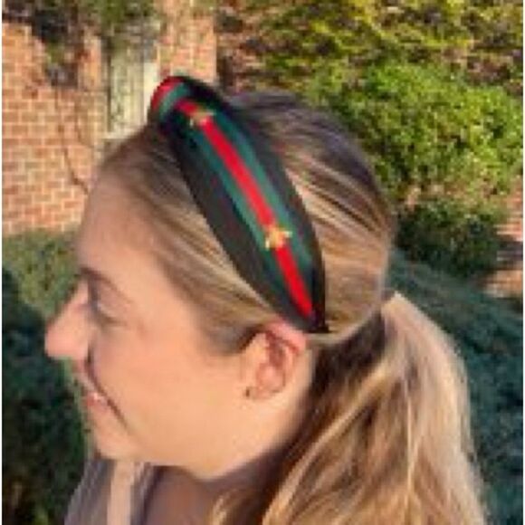 NWOT Gold Bumblebee Embroidered Stripe Headband. Black/Red/Green - Picture 1 of 4